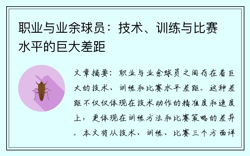 职业与业余球员：技术、训练与比赛水平的巨大差距